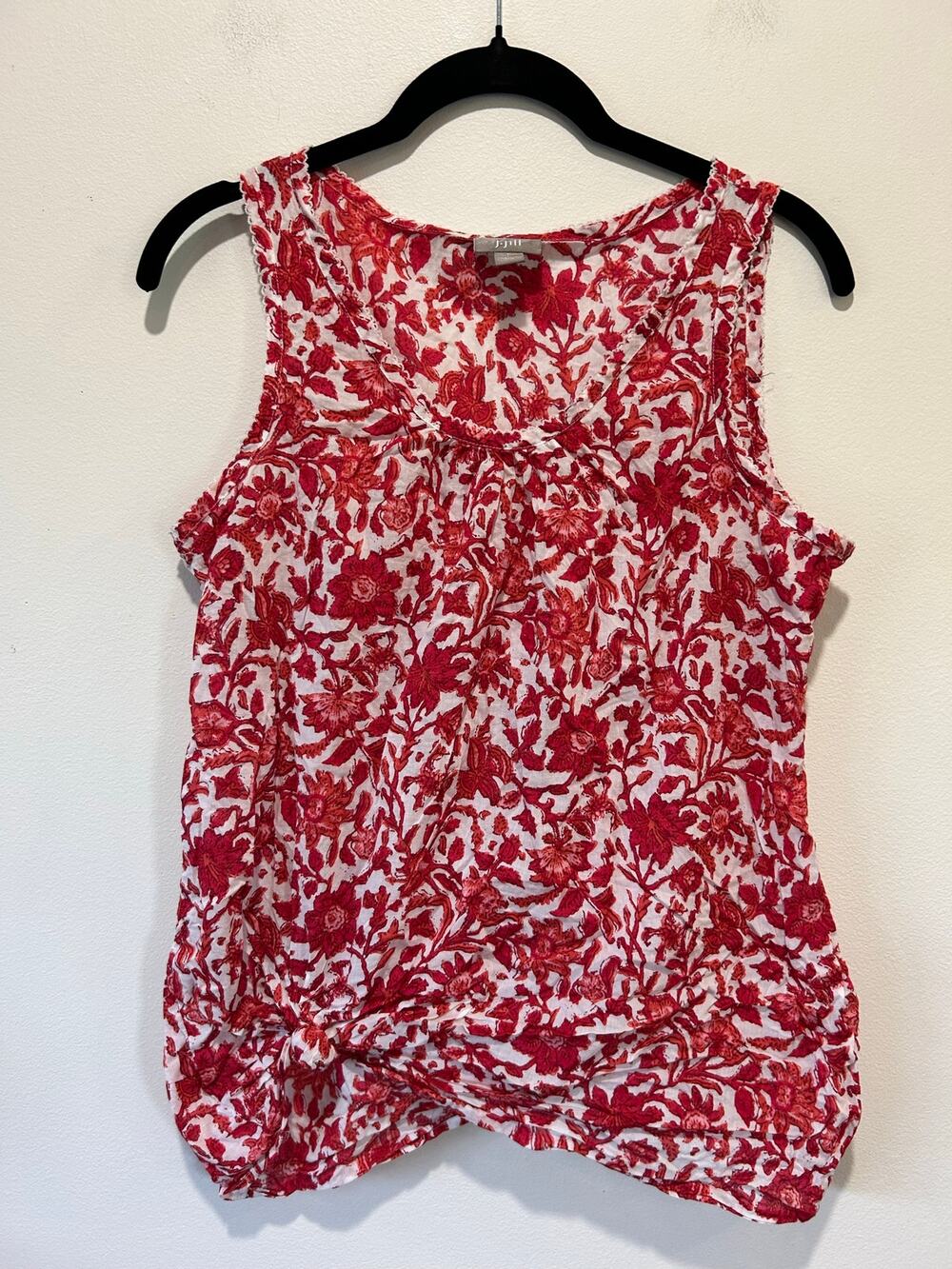 J. Jill cotton floral print tank womens S red white lightweight beachy resort